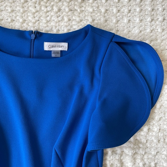 Calvin Klein Flutter Short Split Sleeve Royal Blue Jumpsuit - Picture 5 of 8